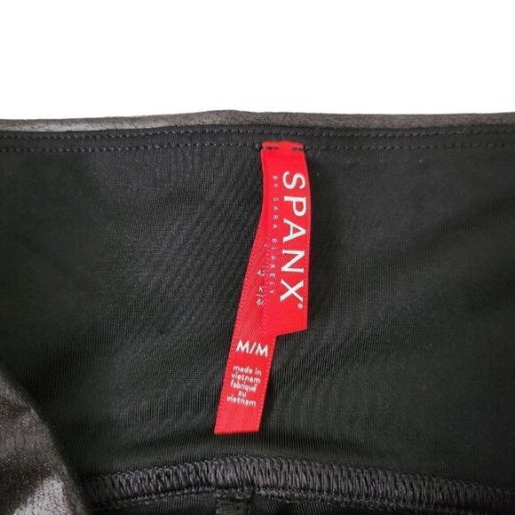 Spanx Leggings Medium Black Faux Vegan Leather Stretch High Rise‎ Full Length - Picture 3 of 8